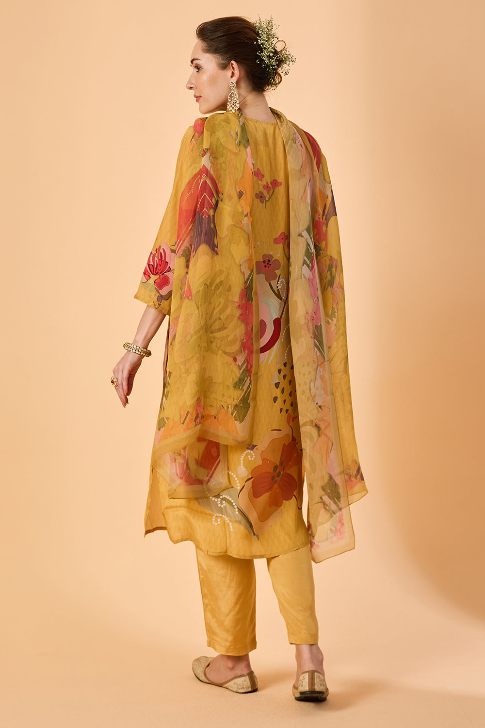 dhartii  Yellow Golden Haze Abstract floral printed Crepe Suit Set