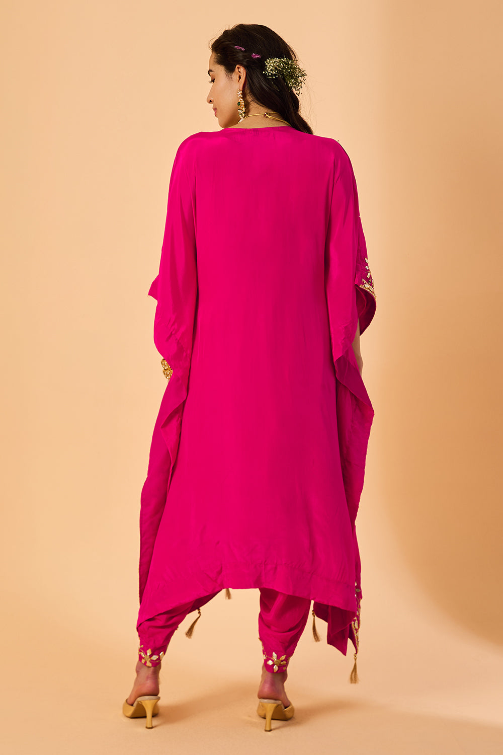 dhartii  Pink Embroidered Crepe Fusion Kaftan Set