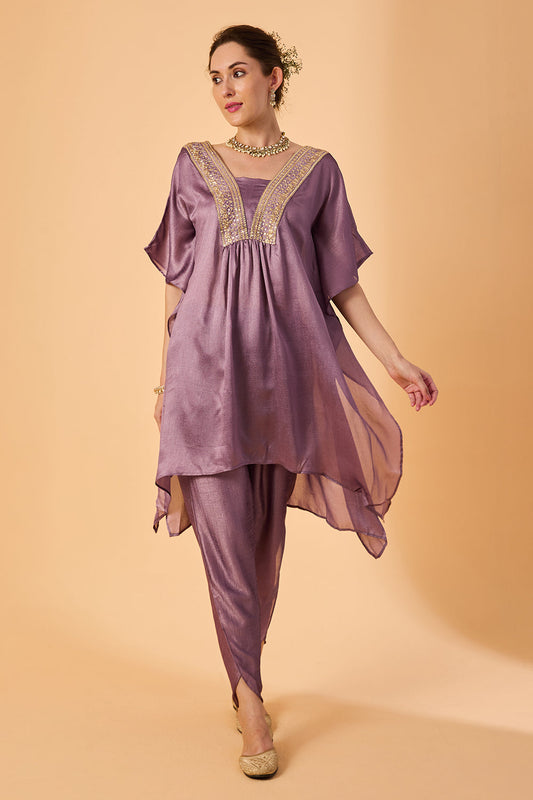 dhartii Shiny Lavender Embroidered Art Silk Fusion Set
