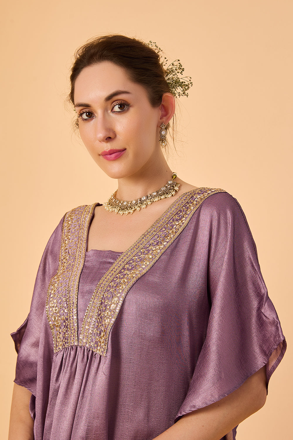 dhartii  Shiny Lavender Embroidered Art Silk Fusion Set