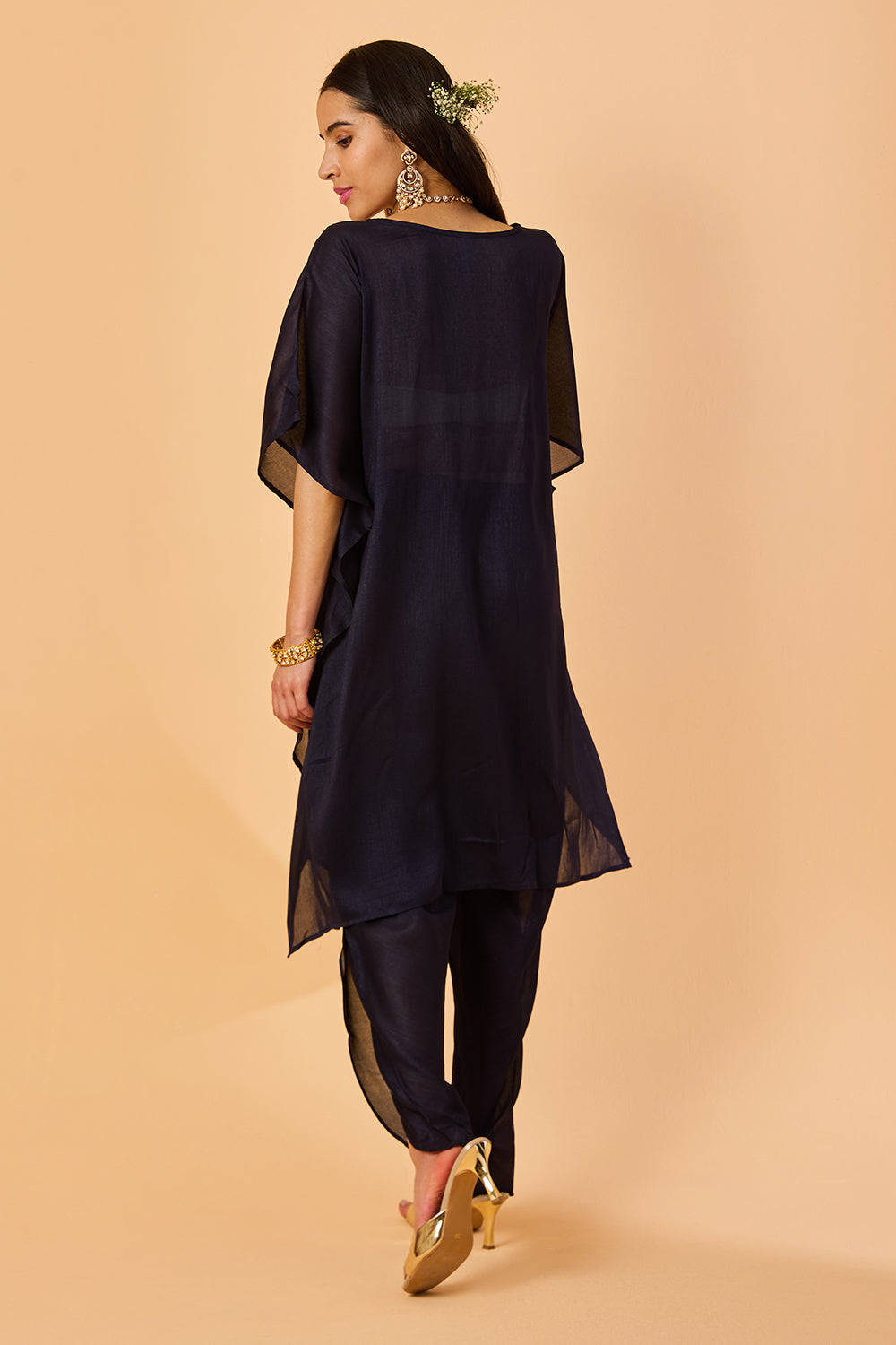 dhartii Navy Elegance Embroidered Silk Fusion set