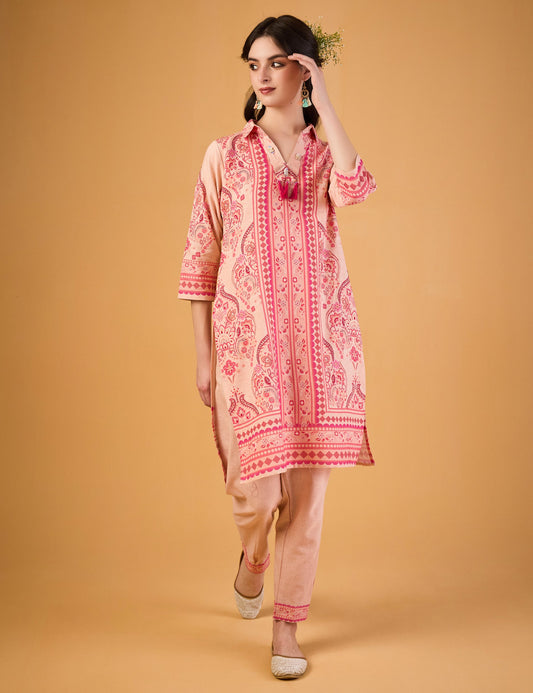 dhartii Peach Bloom Printed Ethnic Co-ord Set