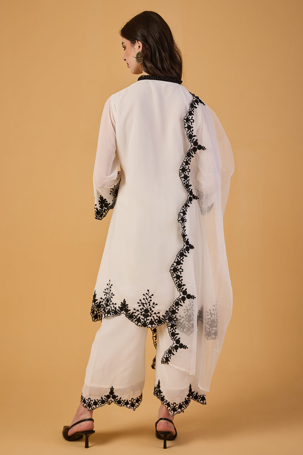 dhartii  Elegant Off-White Embroidered Georgette Suit Set