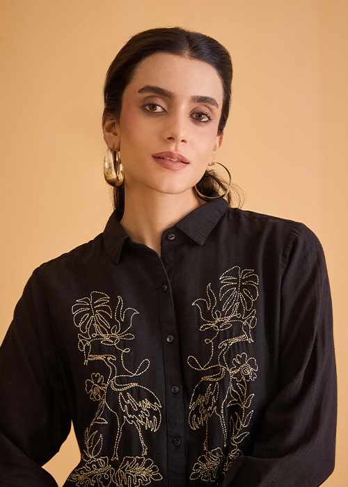 dhartii  Elegant Black Embroidered Co-Ord Set