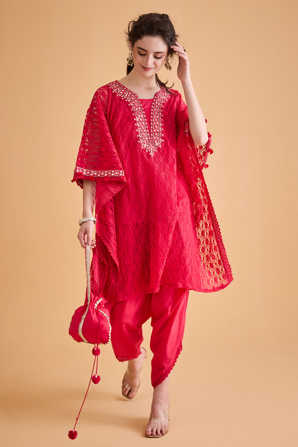 dhartii  Pink Embroidered Fusion Kaftan Set