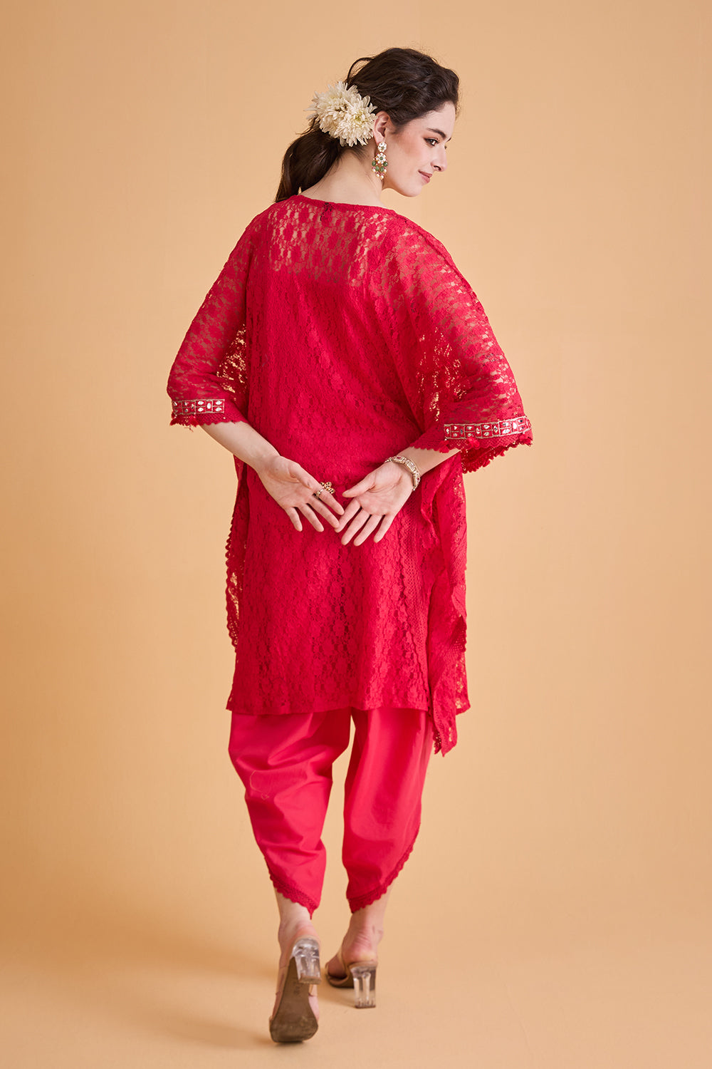 dhartii  Pink Embroidered Fusion Kaftan Set
