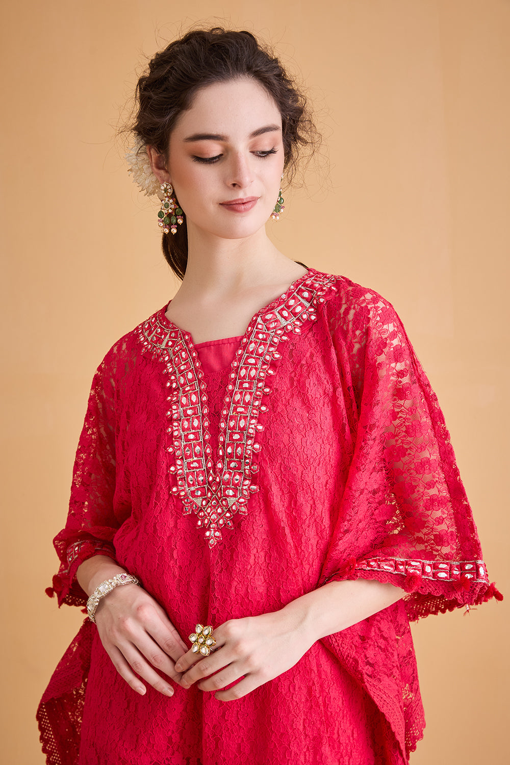 dhartii  Pink Embroidered Fusion Kaftan Set
