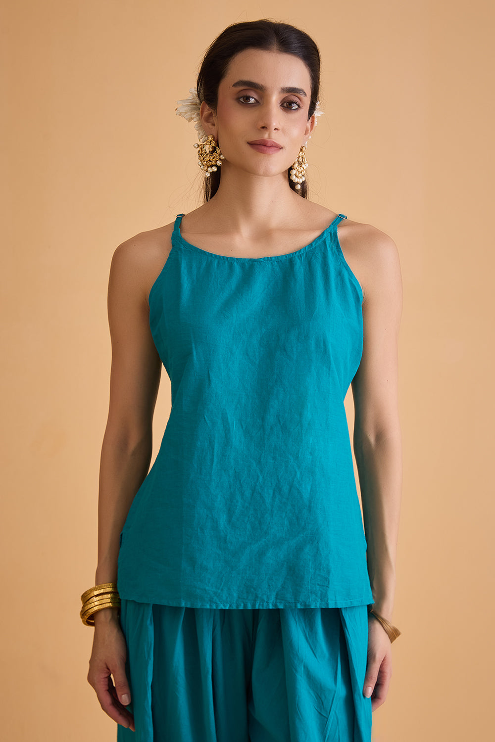 dhartii  Turquoise Blue Embroidered Kaftan Set