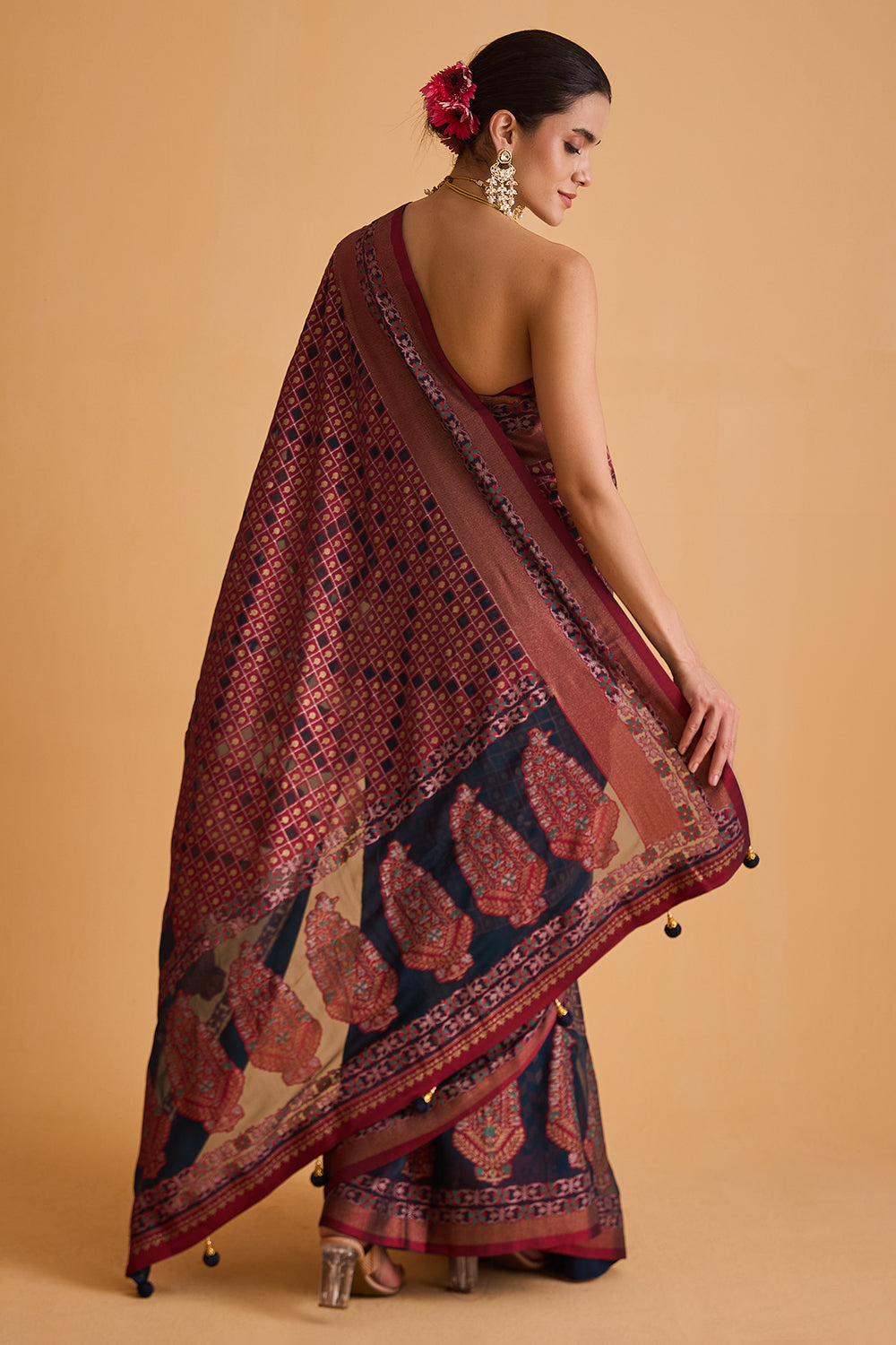 dhartii  Midnight Blue Motif Crepe Saree