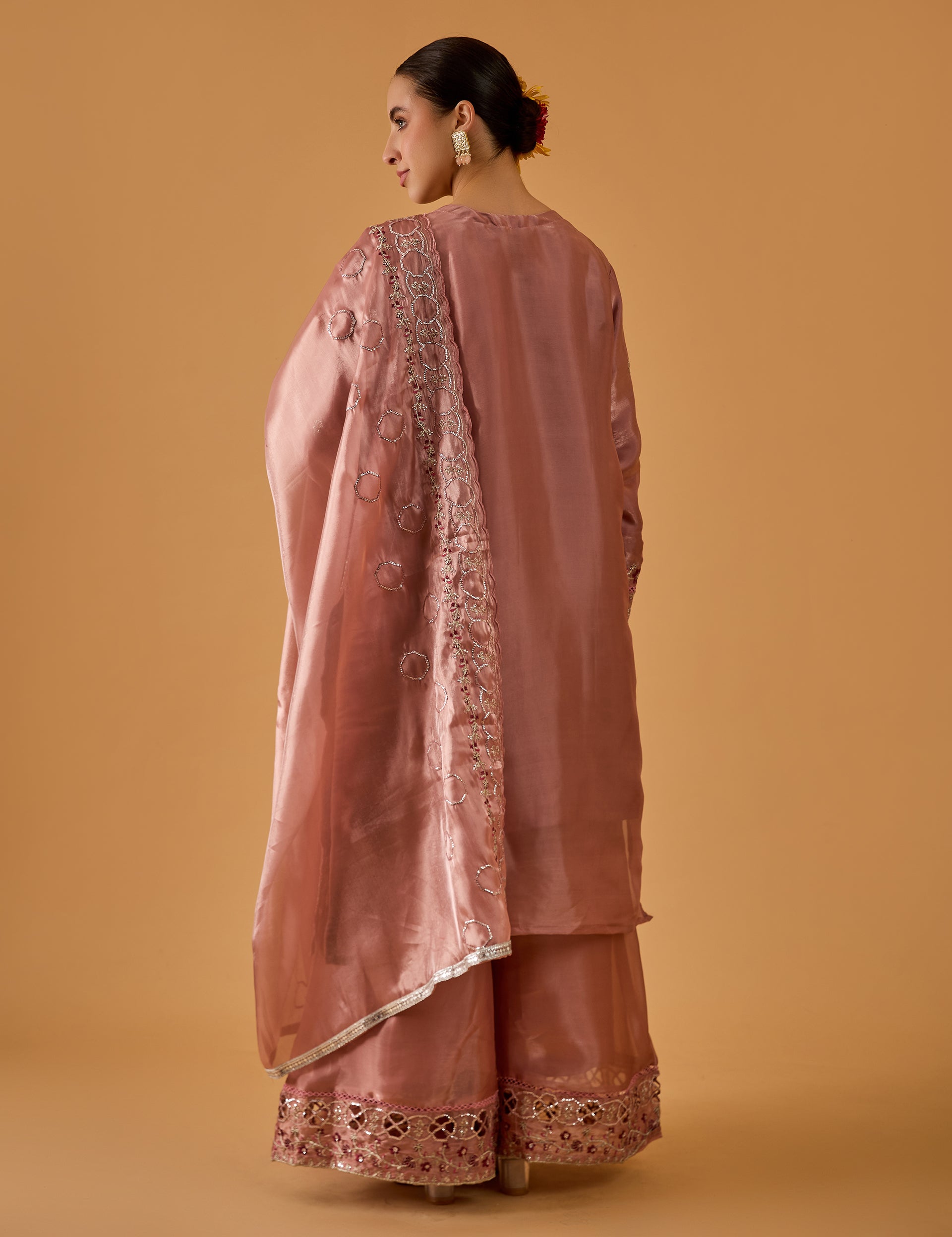 dhartii  Elegant blush Pink Embroidered Organza ShararaSet