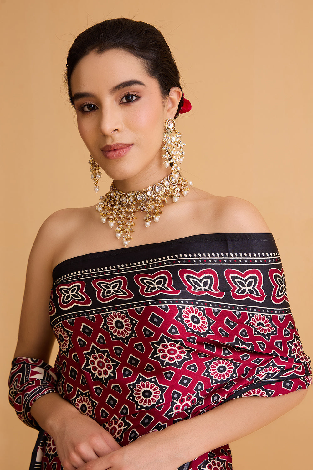 dhartii Maroon printed Crepe Saree