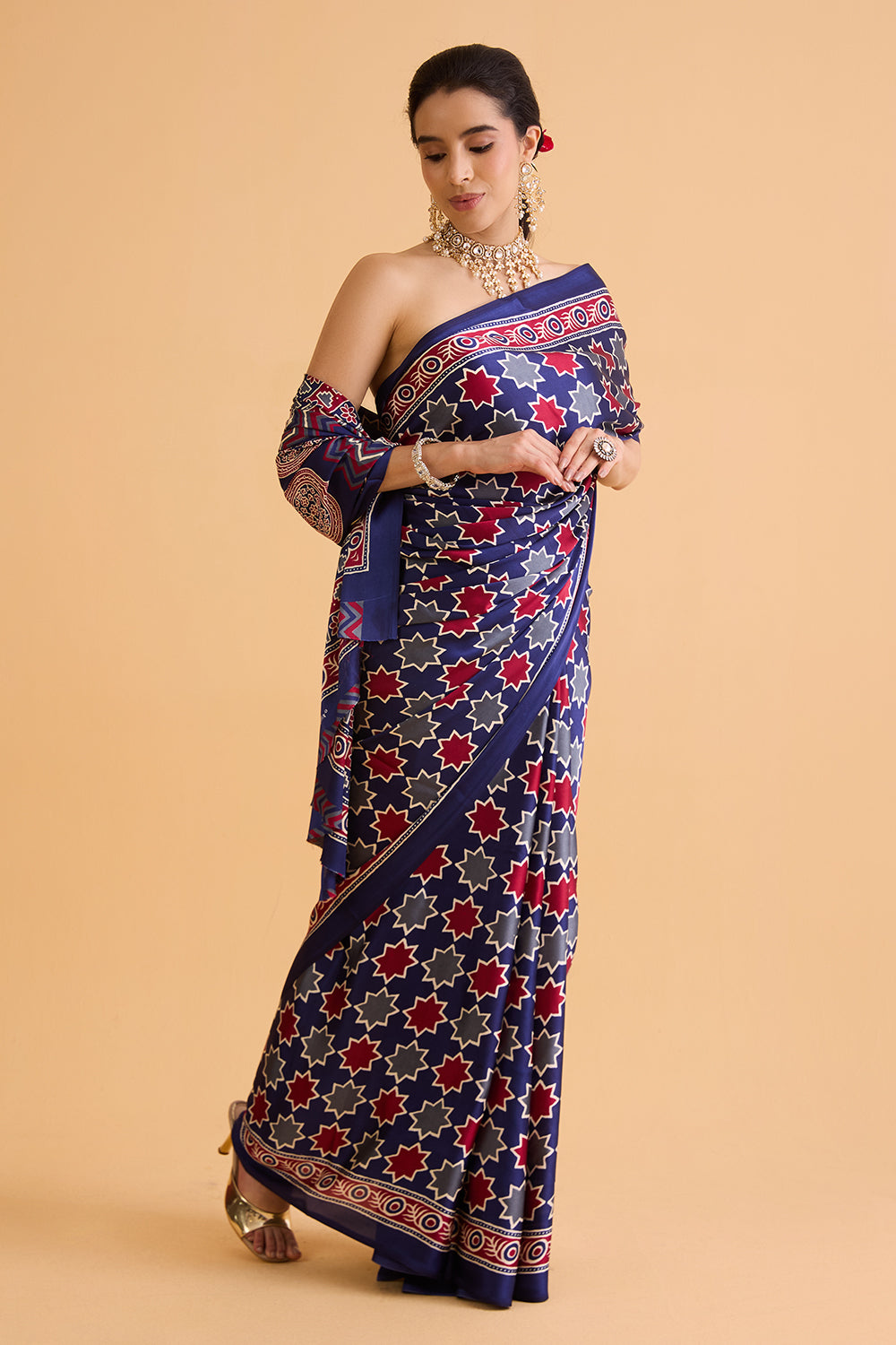 dhartii  Indigo Blue Print Natural Crepe Saree