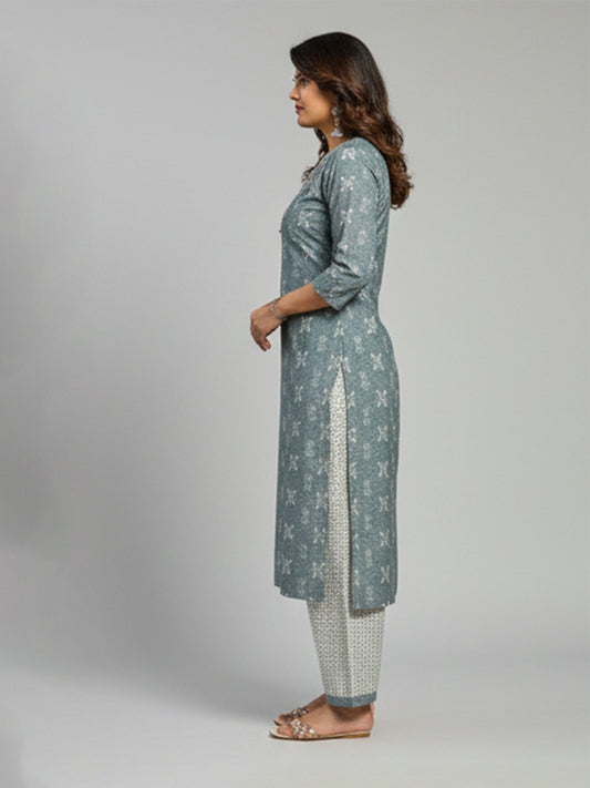 blue cotton printed suit set offering comfort and style