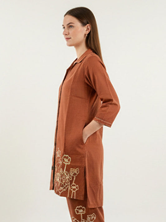 Sleek light brown cotton 60 by 60 2-Piece Co-ord Ensemble