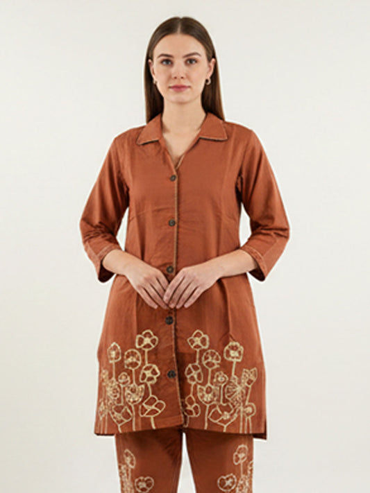 Sleek light brown cotton 60 by 60 2-Piece Co-ord Ensemble