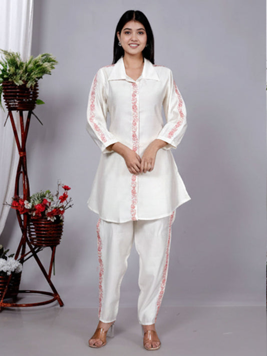 Vatican White Embroidered Co-ord Set