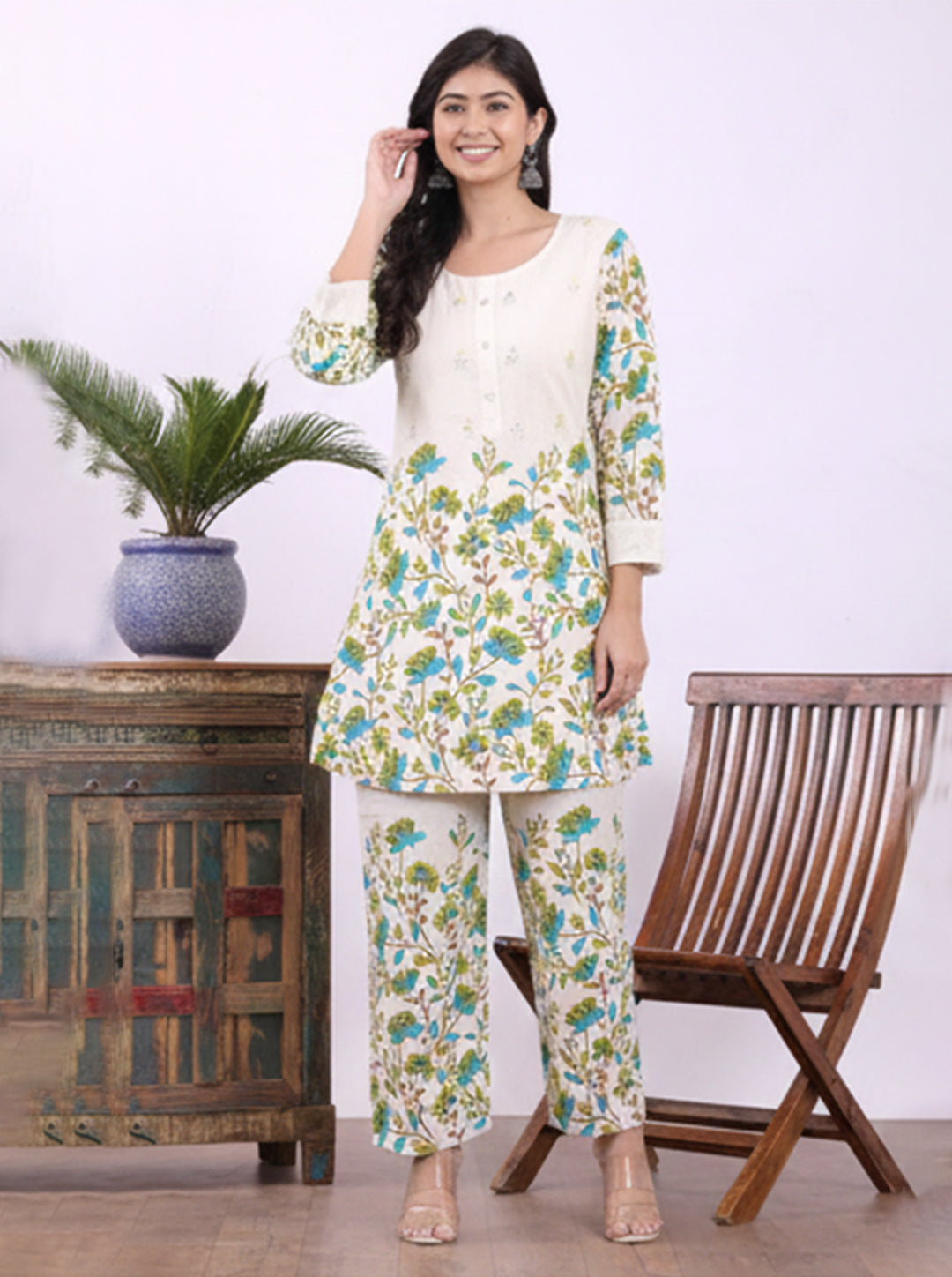 Women’s white Cotton flex Co-ord Set