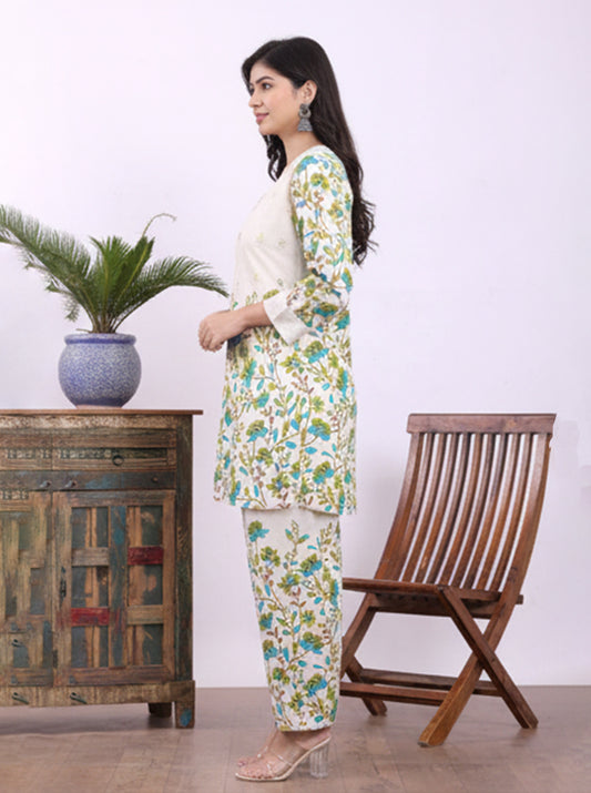 Women’s white Cotton flex Co-ord Set