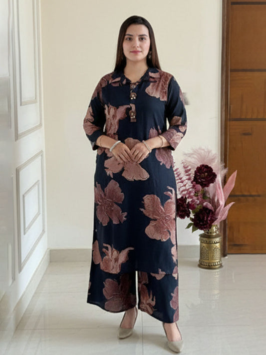 Sleek Black rayon 2-Piece Co-ord Ensemble