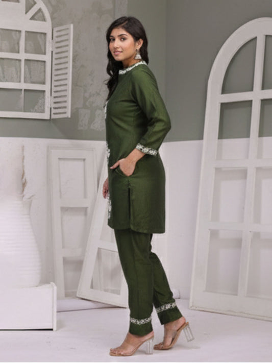 Vatican Dark green Embroidered Co-ord Set