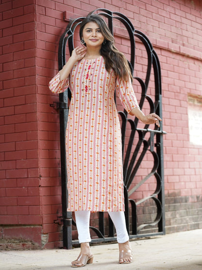 Pink Embroidered Straight Chanderi Kurta