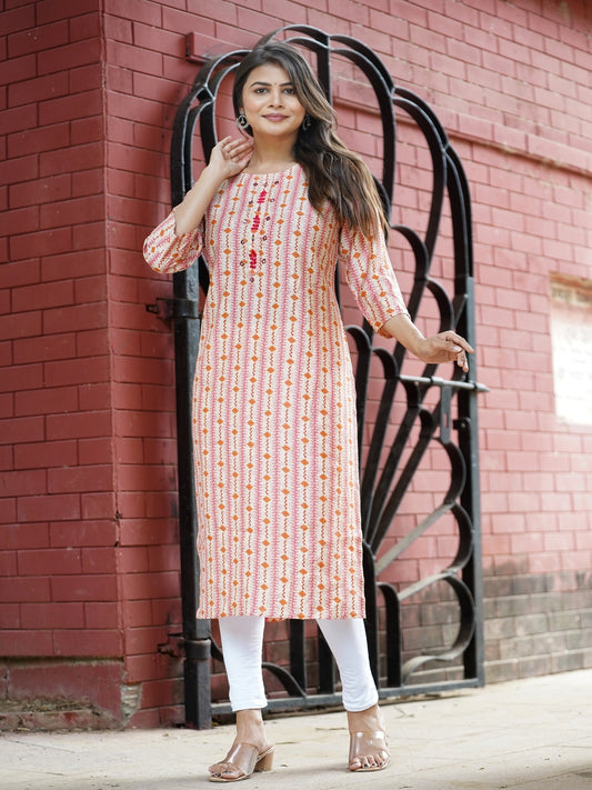 Pink Embroidered Straight Chanderi Kurta