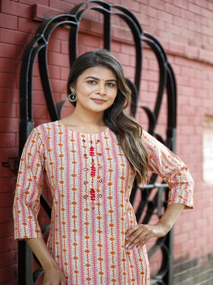 Pink Embroidered Straight Chanderi Kurta