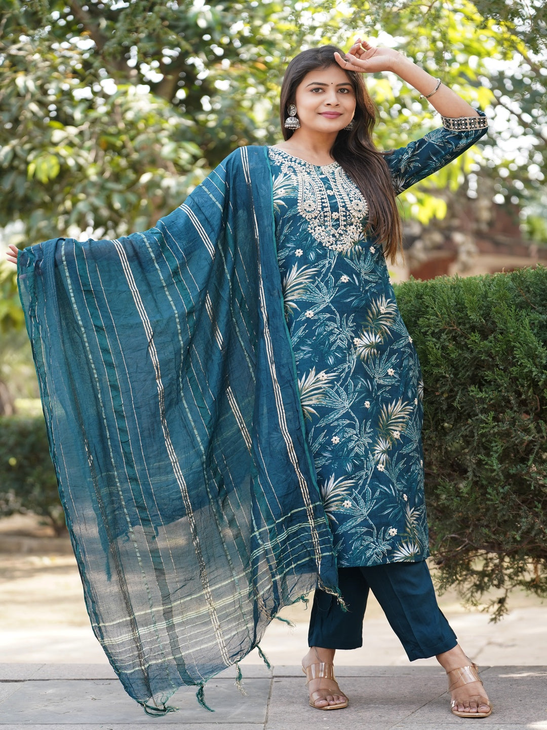 Green Embroidered Straight Vatican Suit Set