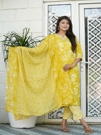 Yellow Embroidered Straight Rayon Suit Set