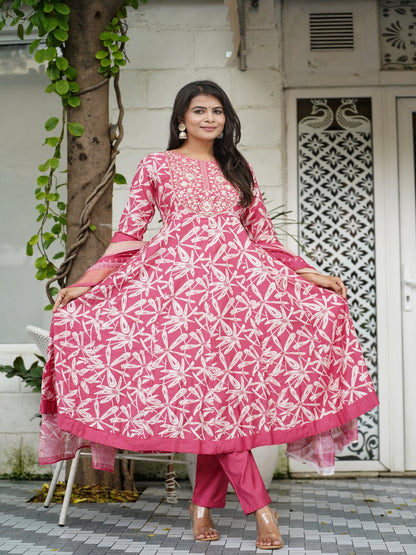 Pink Embroidered Anarkali Vatican Suit Set