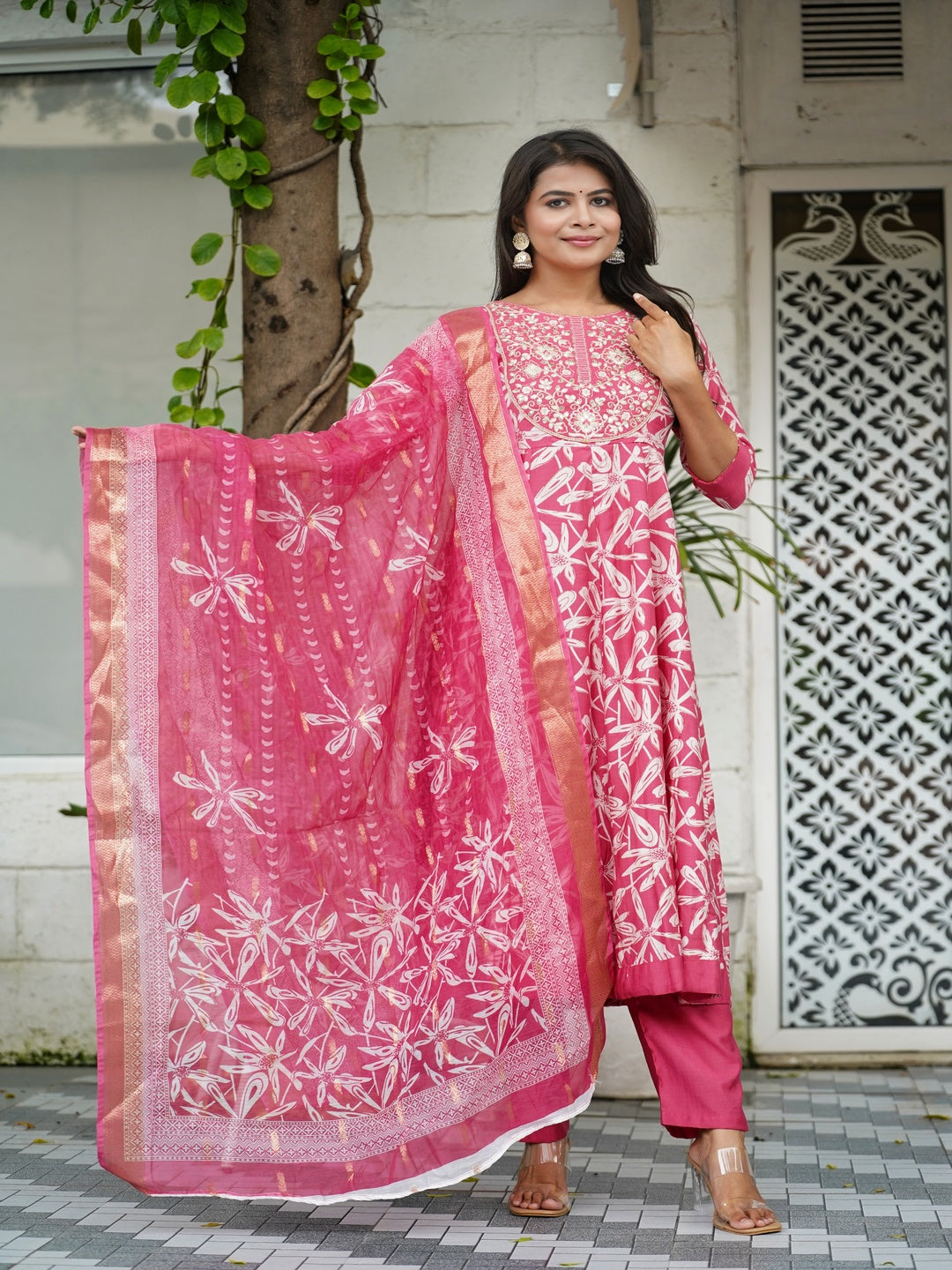 Pink Embroidered Anarkali Vatican Suit Set