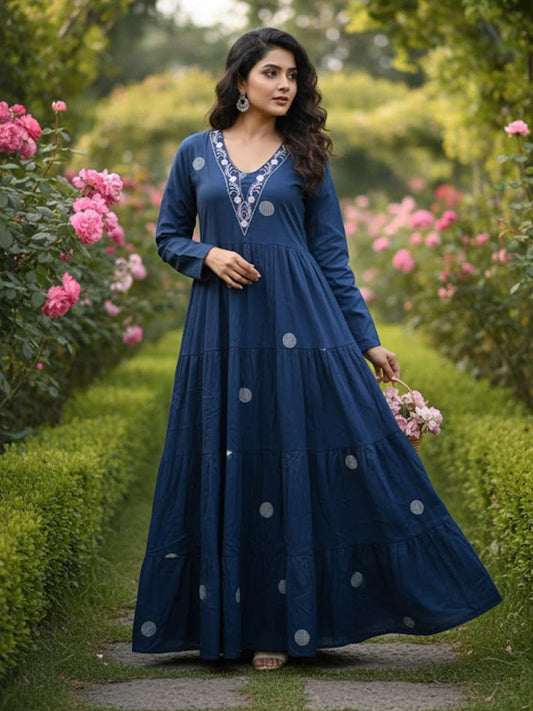 Women’s Elegant Flow Multicolour Anarkali Embroidered Rayon Dress