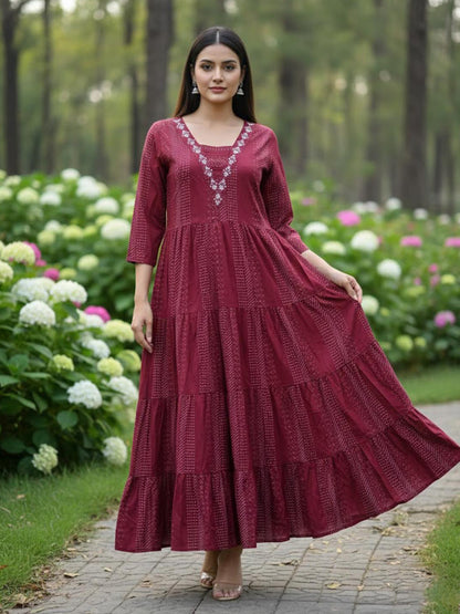 Women’s Embroidered Rayon Multicolour Anarkali Ethnic Dress