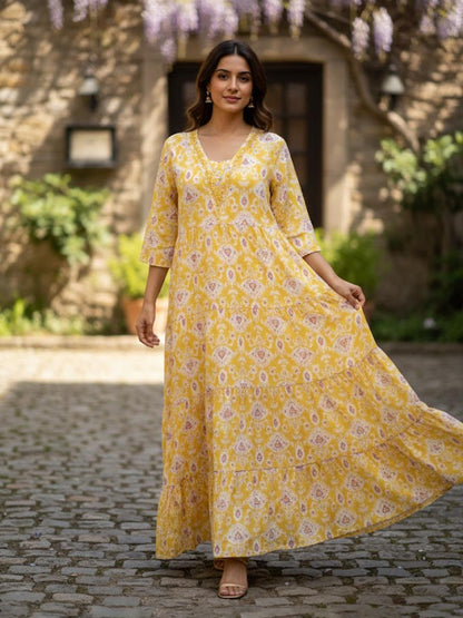 Women’s Full Length Multicolour Anarkali Embroidered Rayon Dress