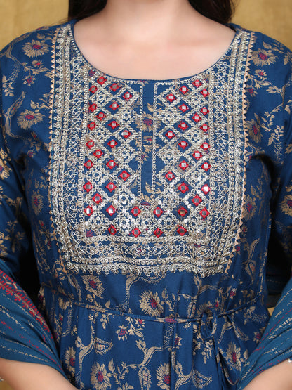Blue Embroidery Anarkali Rayon Suit Set