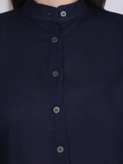 Navy Blue Solid Straight Rayon Top
