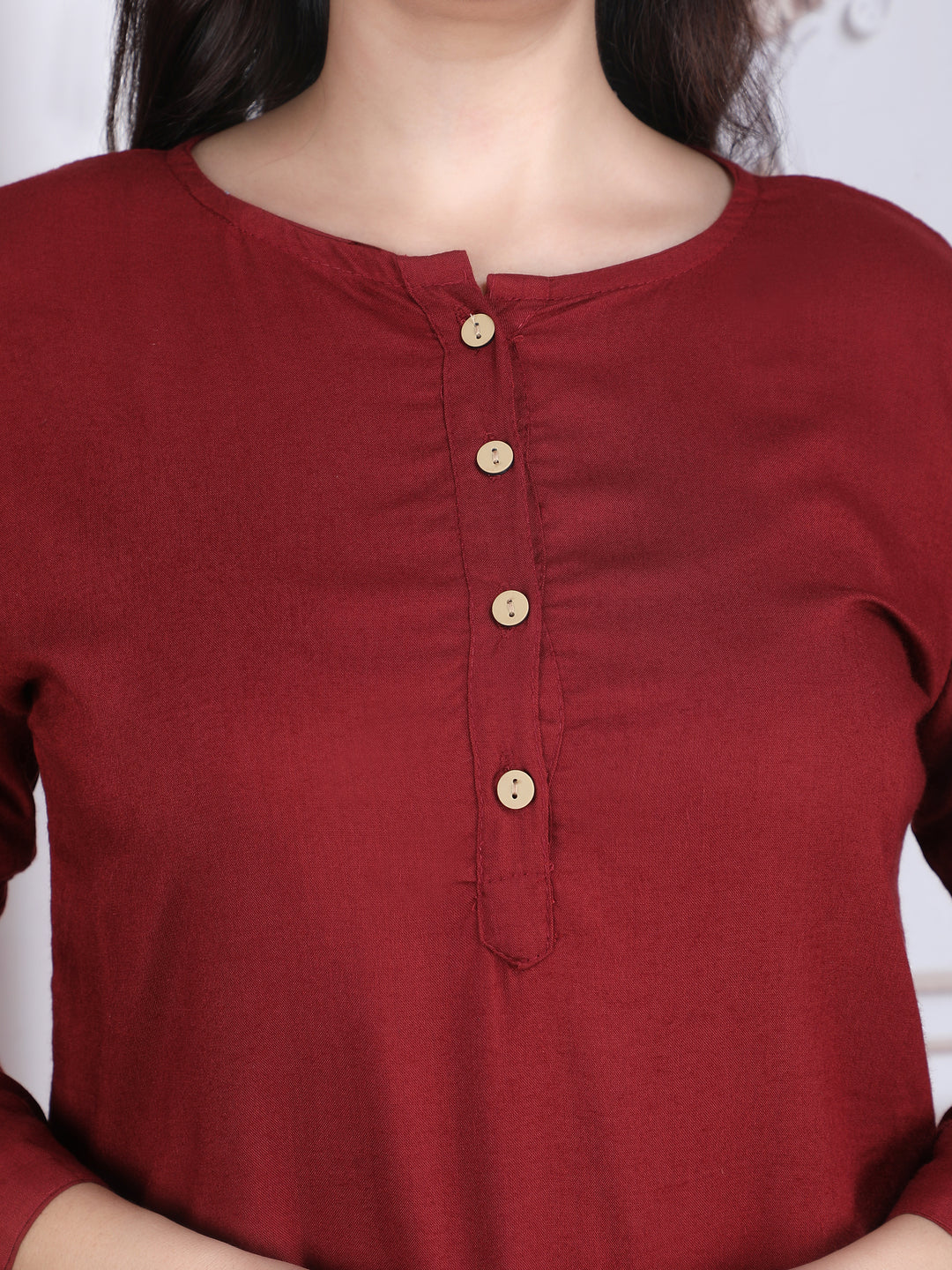 Maroon Solid Straight Rayon Top