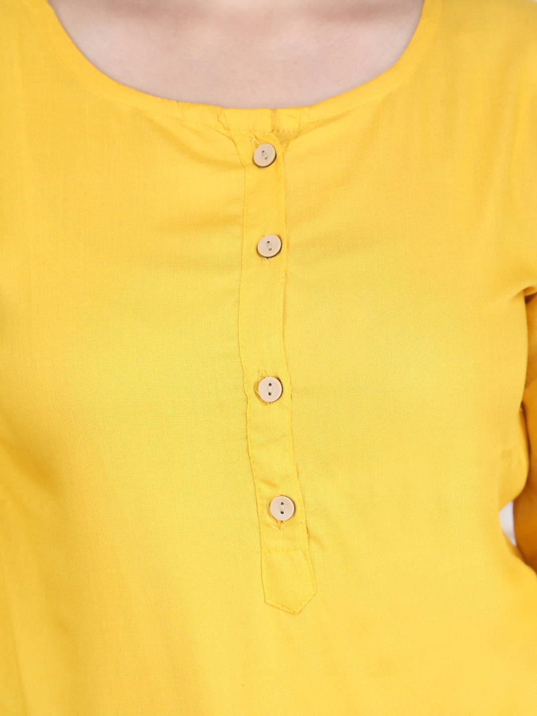 Yellow Solid Pattern Straight Rayon Top