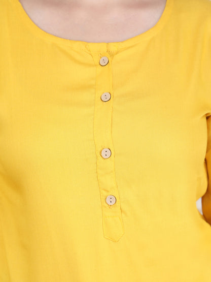 Yellow Solid Pattern Straight Rayon Top
