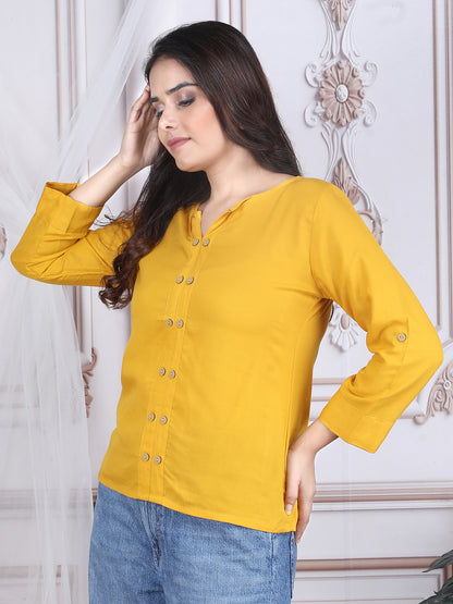 Yellow Solid Straight Rayon Top