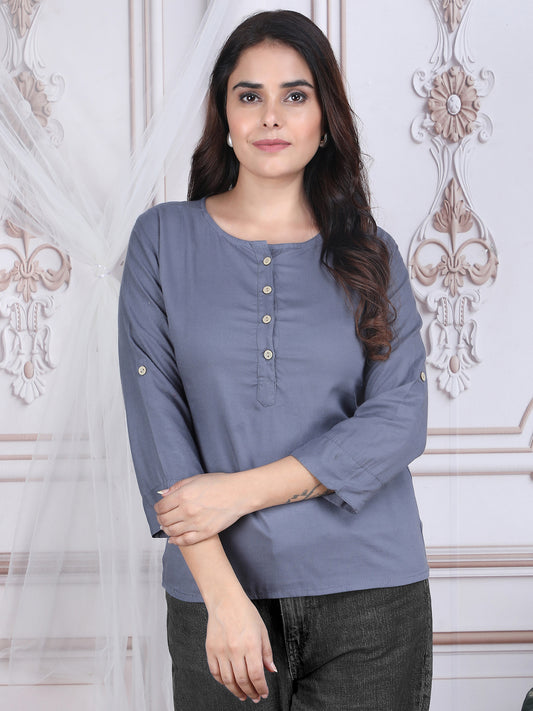 Grey Soild Straight Rayon Top