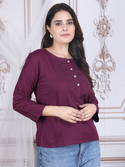 Purple Soild Straight Rayon Top