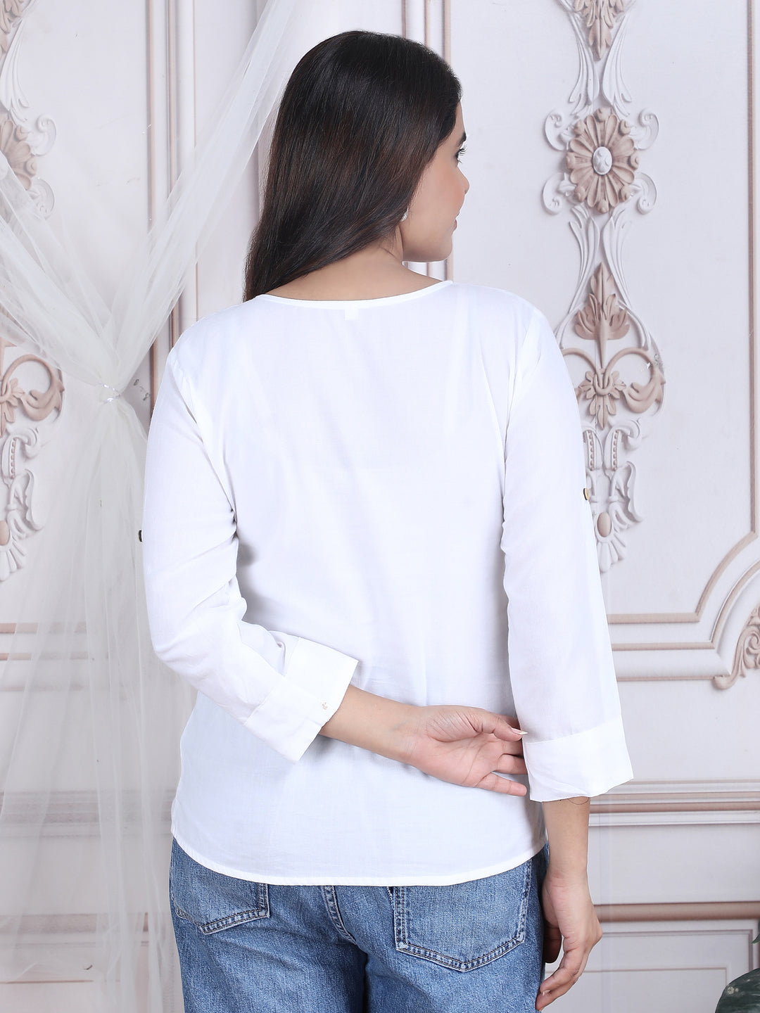 White Solid Straight Rayon Top