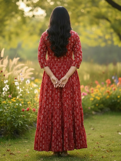 Women’s Flared Multicolour Anarkali Embroidered Rayon Dress