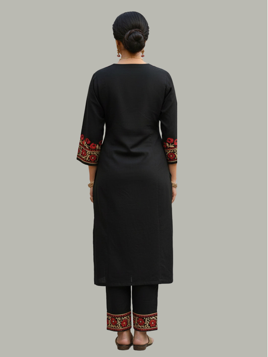 Black Chikankari Kurta Palazzo Set with multi-color embroidery