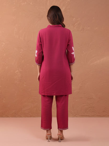 Elegant Dark Pink Rayon Flex Kurti with Comfortable Pant Set
