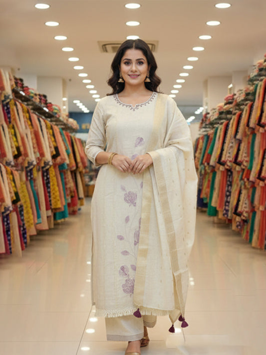 White Joot Cotton Kurta Suit Set for Everyday Style