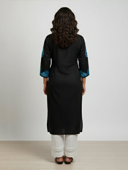 Black Chikankari Kurta with Blue Embroidery