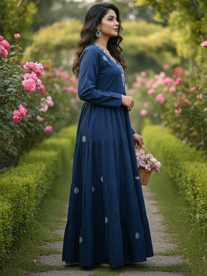 Women’s Elegant Flow Multicolour Anarkali Embroidered Rayon Dress