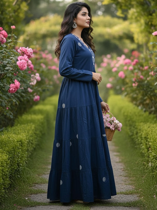 Women’s Elegant Flow Multicolour Anarkali Embroidered Rayon Dress